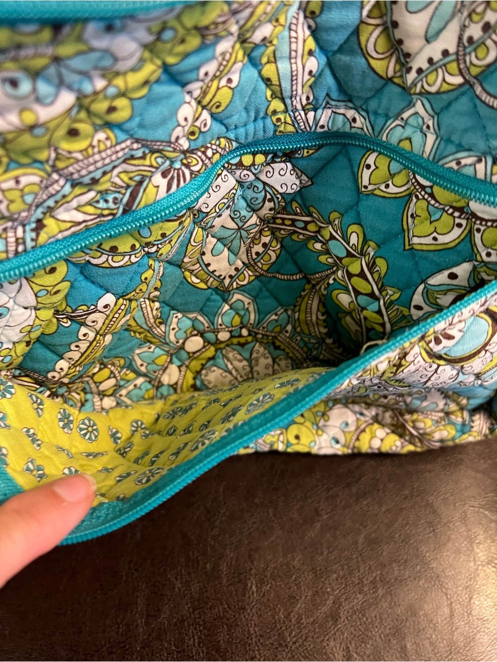 Vera Bradley Quilted Retired Peacock Crossbody Bag in Teal and Yellow - Picture 13 of 13